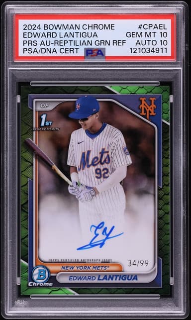 Bowman Chrome Reptilian Green Refractor Edward Lantigua PROSPECT AUTO DNA 10 /99