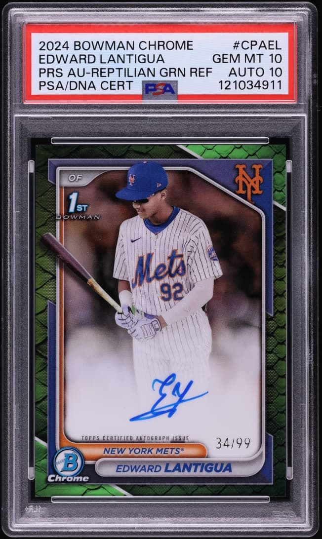 Bowman Chrome Reptilian Green Refractor Edward Lantigua PROSPECT AUTO DNA 10 /99