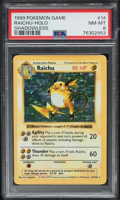 BASE SET SHADOWLESS HOLO RAICHU