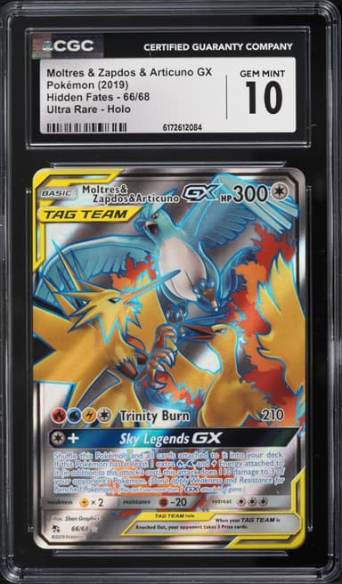 Pokemon Sun & Moon Hidden Fates Full Art Moltres & Zapdos & Articuno GX #66
