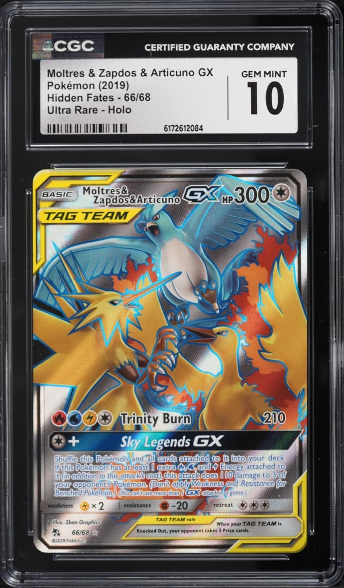 Pokemon Sun & Moon Hidden Fates Full Art Moltres & Zapdos & Articuno GX #66