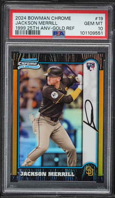 Bowman Chrome '99 25th Anniversary Gold Refractor Jackson Merrill ROOKIE /50 #19