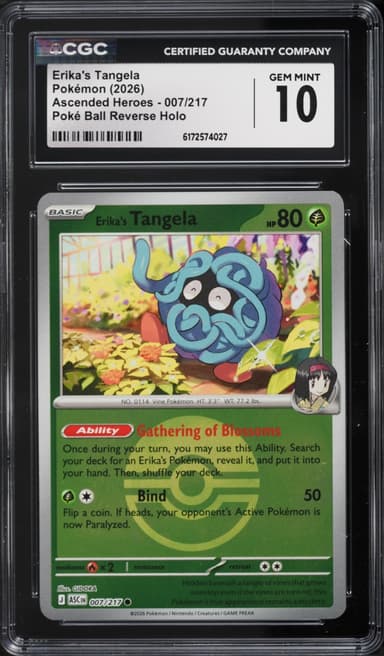 Pokemon Mega Evolution Ascended Heroes Poke Ball Reverse Holo Erika's Tangela #007