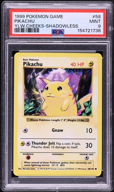 Pokemon Base Set Shadowless Yellow Cheeks Pikachu #58