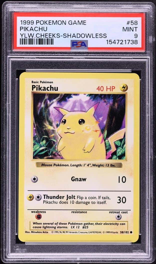Pokemon Base Set Shadowless Yellow Cheeks Pikachu #58
