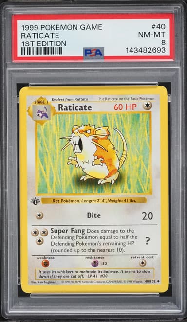 Pokemon Base Set Holo Shadowless 1st Edition Raticate #40