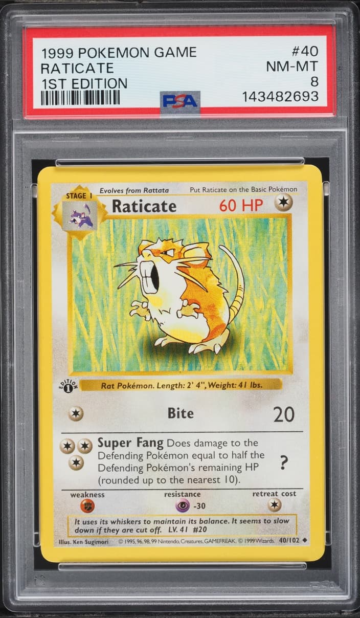 Pokemon Base Set Holo Shadowless 1st Edition Raticate #40