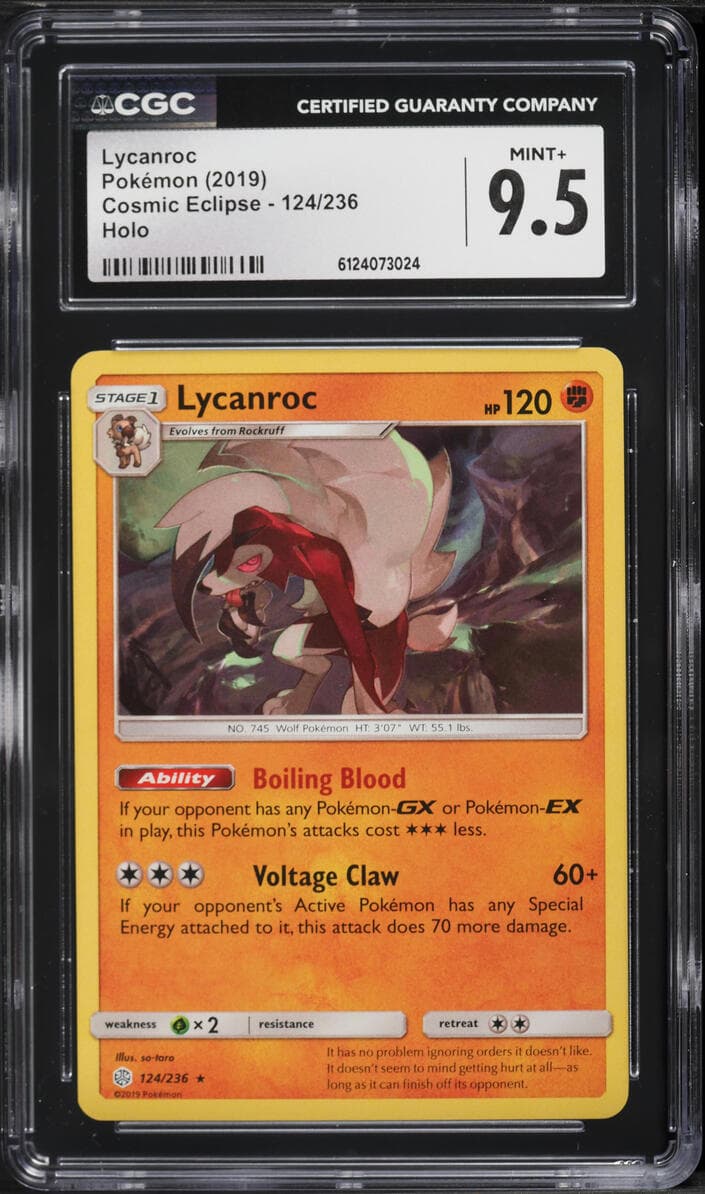 Pokemon Sun & Moon Cosmic Eclipse Holo Lycanroc #124
