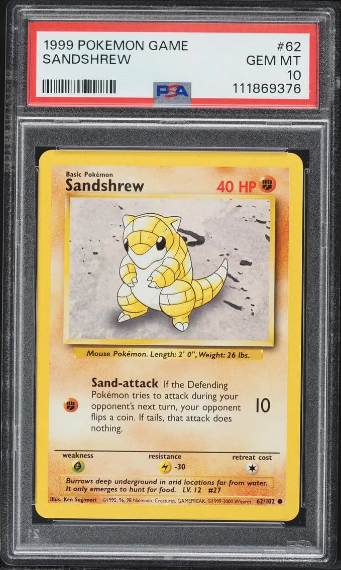 1999 #62 Sandshrew PSA 10 Game P