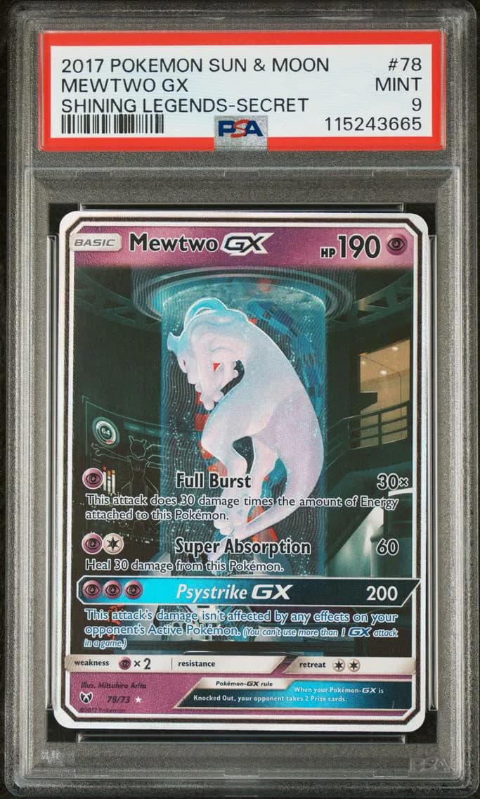 2017 #78 Mewtwo GX PSA 9 Sun & M