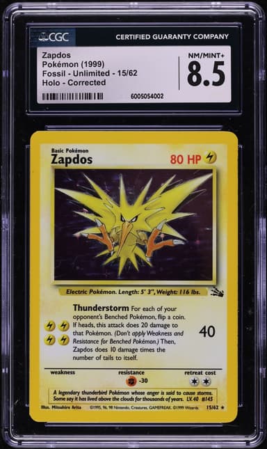 Pokemon Fossil Holo Corrected Zapdos #15