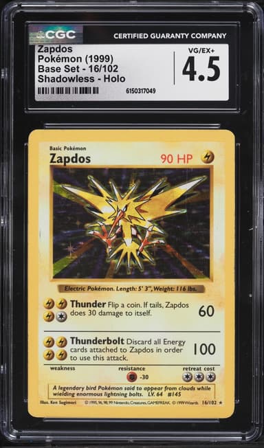 Pokemon Base Set Shadowless Holo Zapdos #16