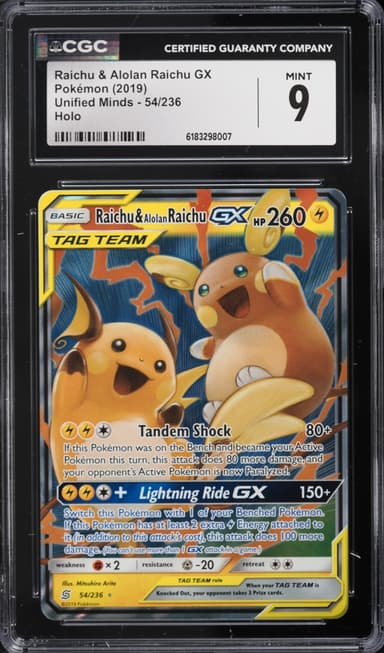 Pokemon Sun & Moon Unified Minds Holo Raichu & Alolan Raichu GX #54