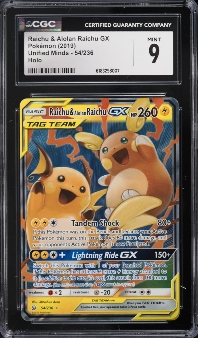 Pokemon Sun & Moon Unified Minds Holo Raichu & Alolan Raichu GX #54
