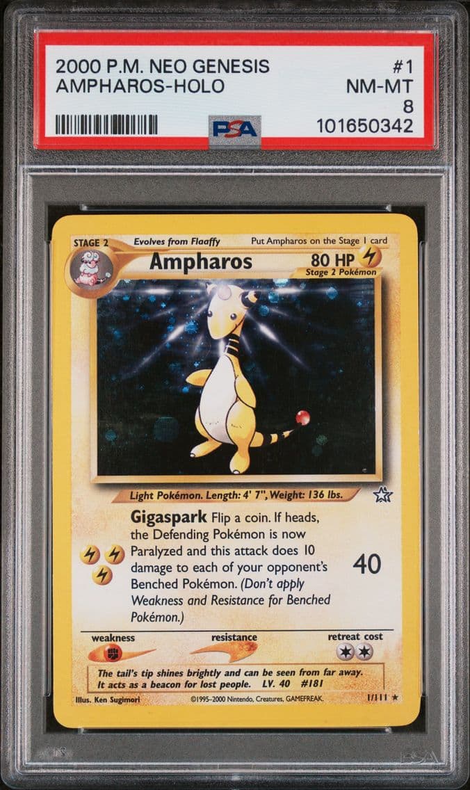 2000 #1 Ampharos-Holo PSA 8 Neo 