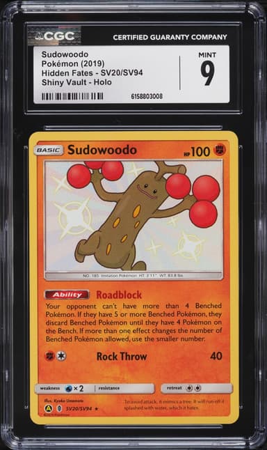 Pokemon Sun & Moon Hidden Fates Shiny Vault Holo Sudowoodo #SV20