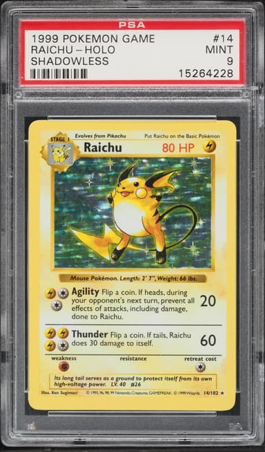 Pokemon Base Set Shadowless Holo Raichu #14