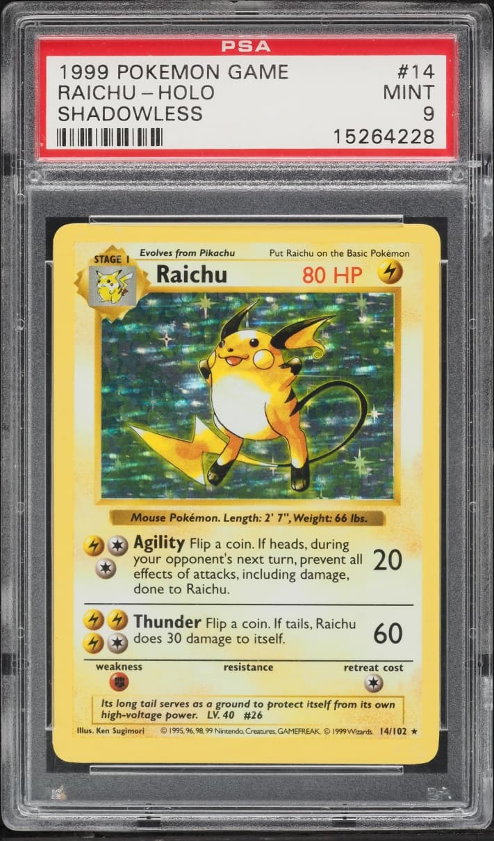 Pokemon Base Set Shadowless Holo Raichu #14