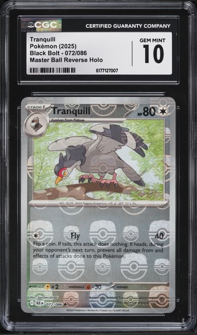 Pokemon Scarlet & Violet Black Bolt Master Ball Reverse Holo Tranquill #72