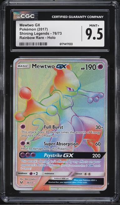 Pokemon Sun & Moon Shining Legends Rainbow Rare Mewtwo GX #76