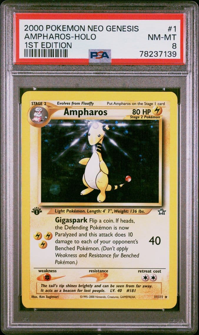 2000 #1 Ampharos-Holo PSA 8 Neo 