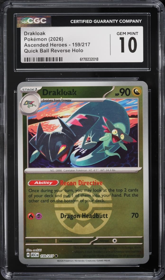 Pokemon Mega Evolution Ascended Heroes Quick Ball Reverse Holo Drakloak #159