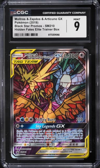 Pokemon Sun & Moon Promo Hidden Fates ETB Full Art Moltres Zapdos Articuno GX #SM210