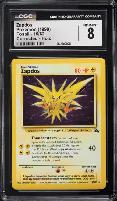 Pokemon Fossil Corrected Holo Zapdos #15