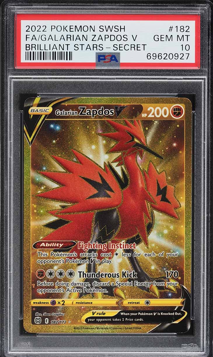 Pokemon Sword & Shield Brilliant Stars Gold Rare Galarian Zapdos V #182
