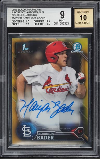 Bowman Chrome Gold Refractor Harrison Bader PROSPECT AUTO /50 #CPA-HB