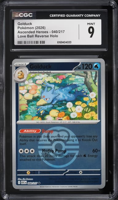Pokemon Mega Evolution Ascended Heroes Love Ball Reverse Holo Golduck #040