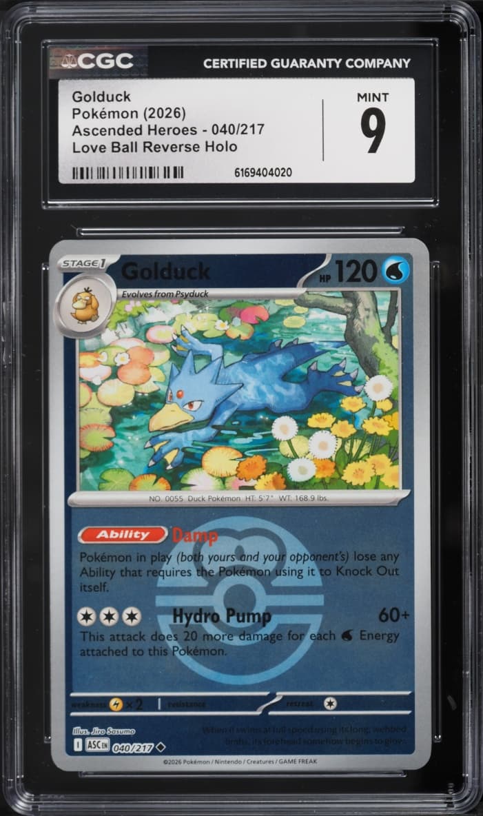 Pokemon Mega Evolution Ascended Heroes Love Ball Reverse Holo Golduck #040