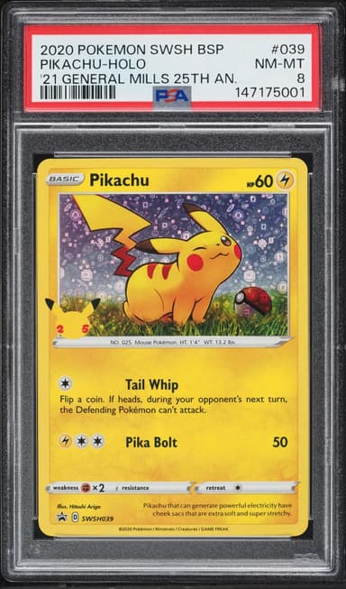 Pokemon Sword & Shield Promo General Mills Sequin Holo Pikachu #39