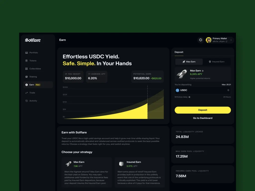 Solflare Web - earn feature