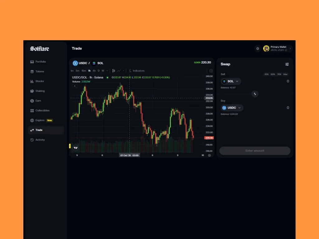 Solflare Web - trade feature