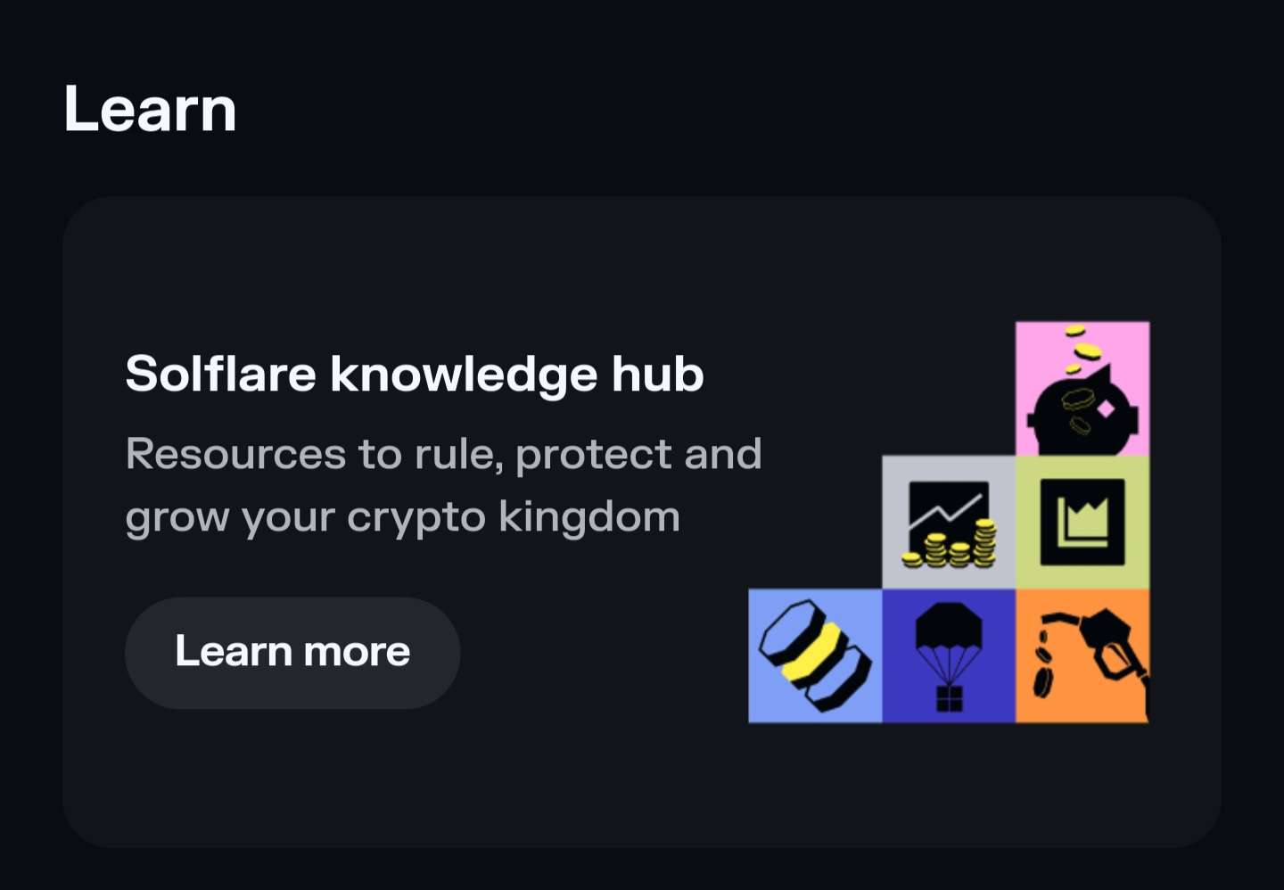 learn section in solflare explore tab
