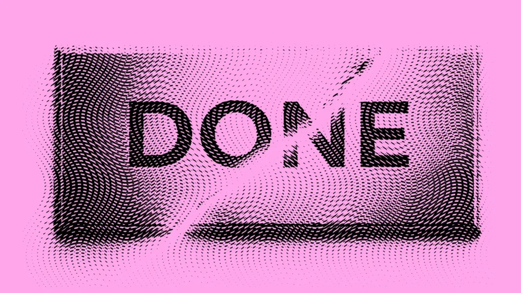 the word "done" broken in half