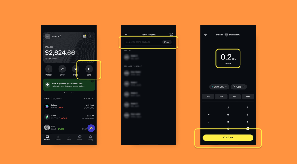 sending crypto in soflare wallet
