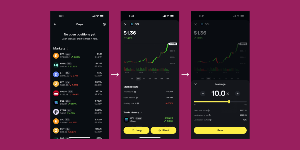 Perps trading in your wallet visual