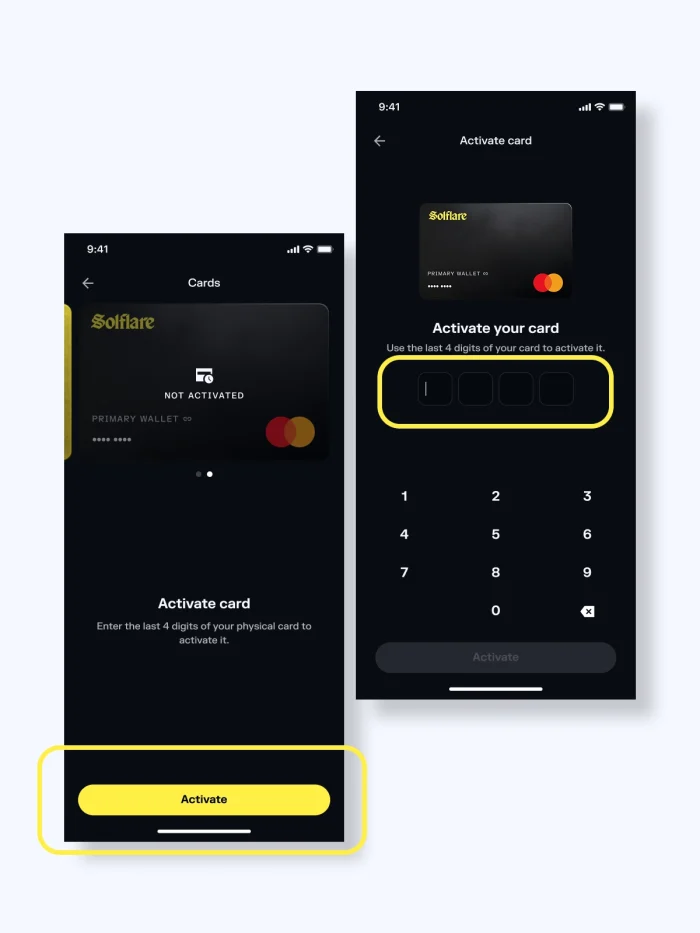 activating the solflare card