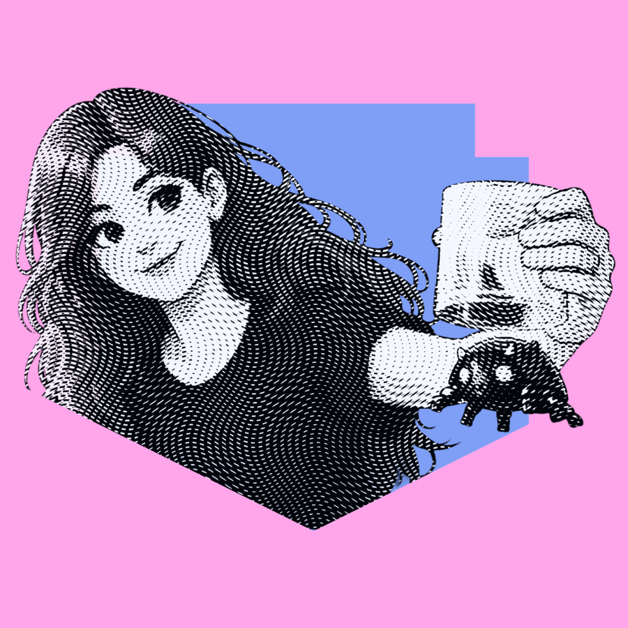 a girl catching a bug