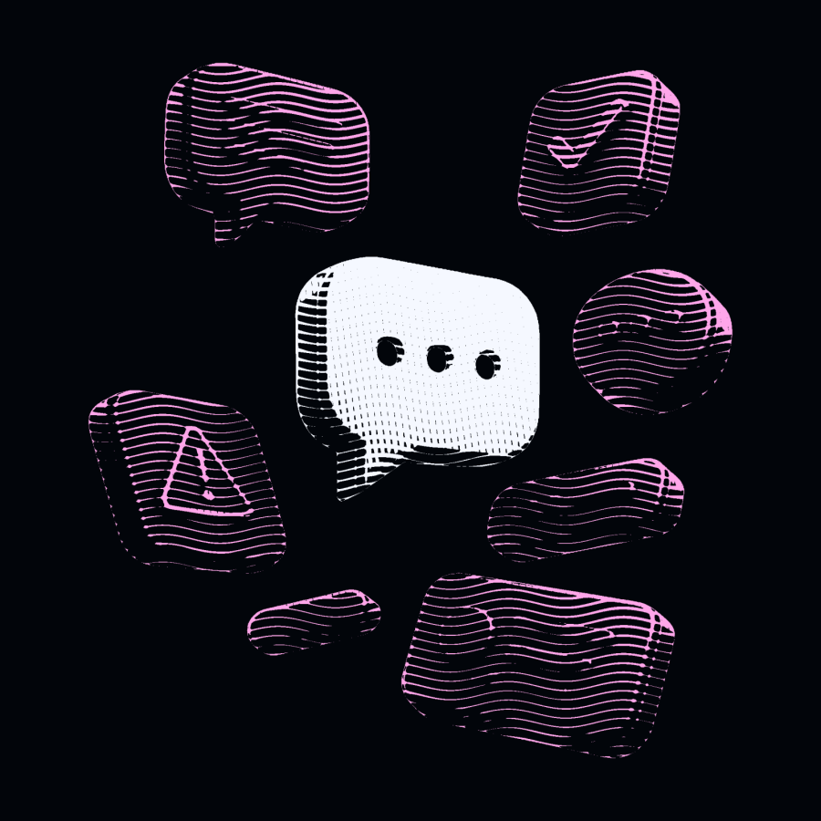 a speech bubble surrounded by notification symbols