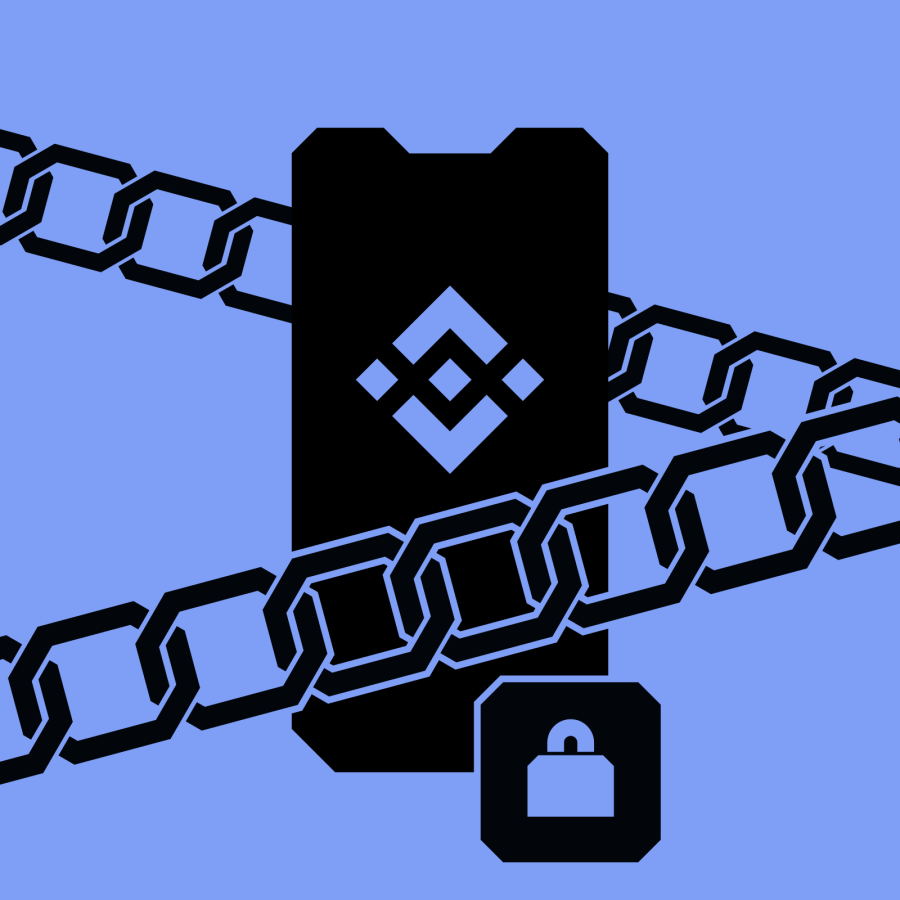 a phone with binance logo locked with chain