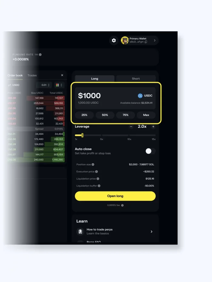 how to trade perpetual futures in solflare web step 3