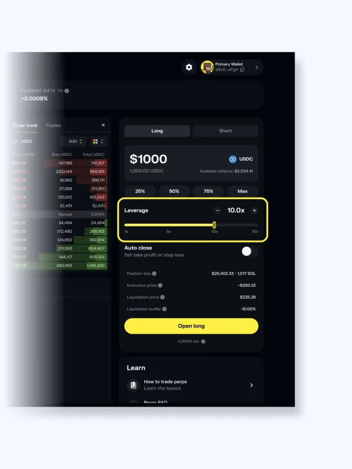 how to trade perpetual futures in solflare web step 4