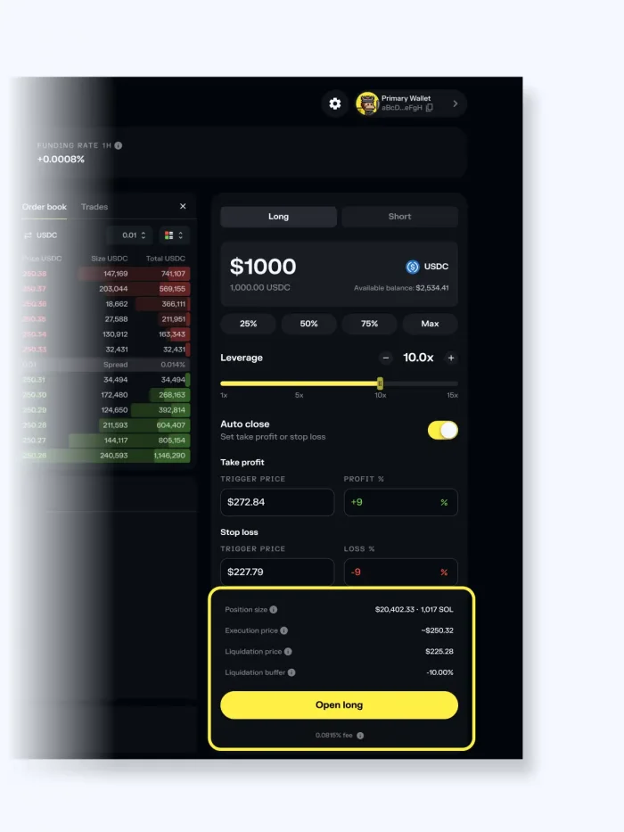 how to trade perpetual futures in solflare web step 6