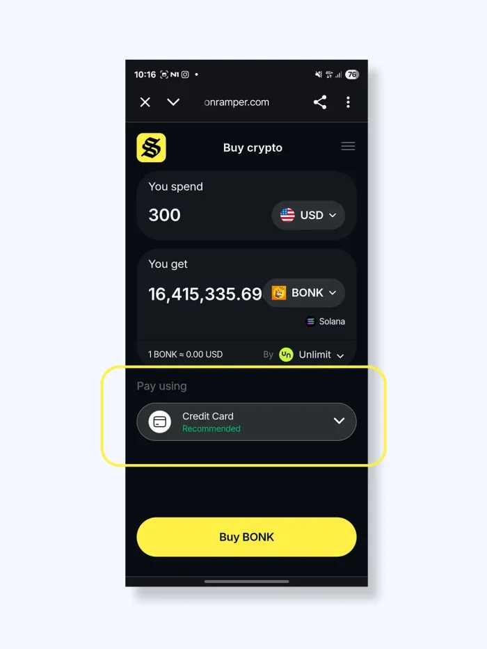 Solflare wallet app screenshot - buying a coin