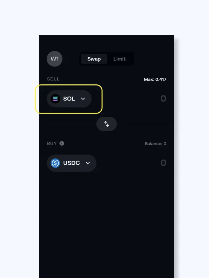 Solflare app screenshot - token swapping
