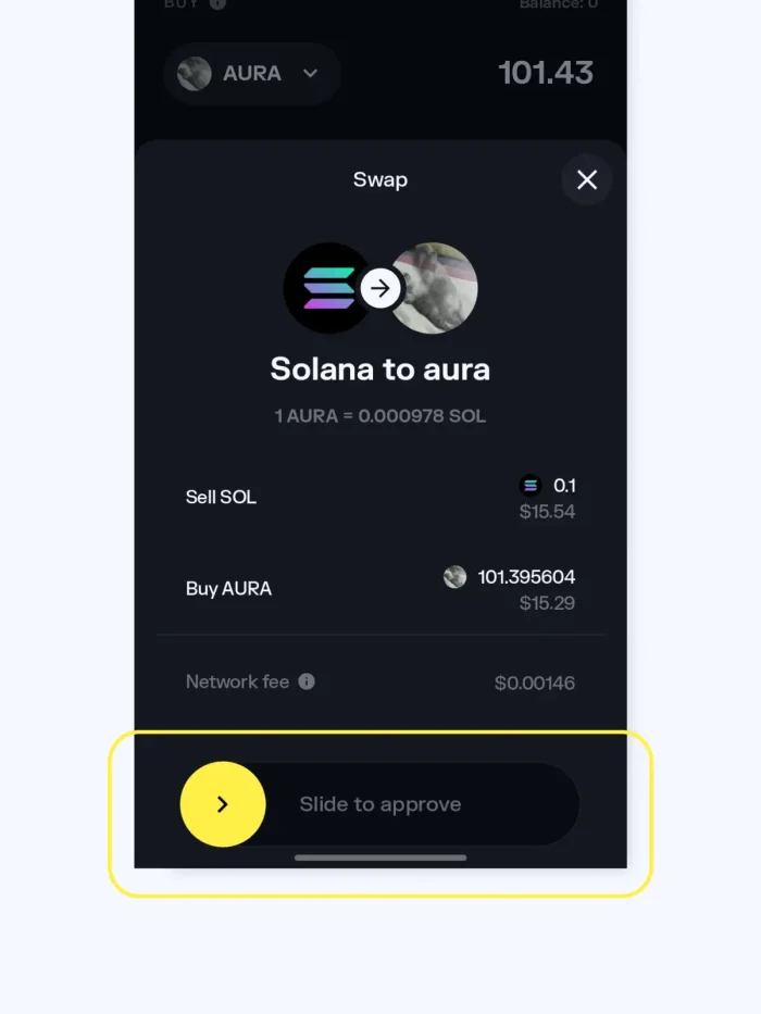 Solflare app screenshot - approving a swap