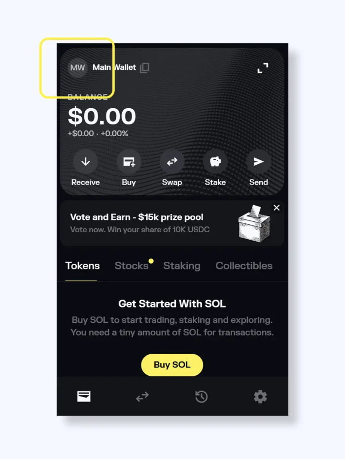 Solflare web extension screenshot profile icon